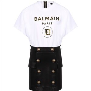 Balmain Girls Shiny Logo Dress in Black and White